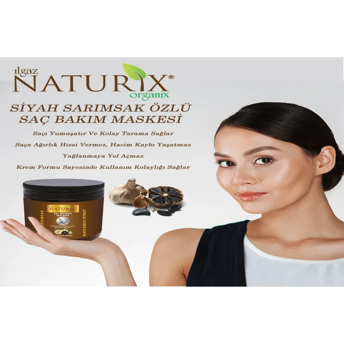 Naturix Tuzsuz Saç Maskesi Saç Dökülmesine Karşı Siyah Sarımsak Özlü 500 Ml 