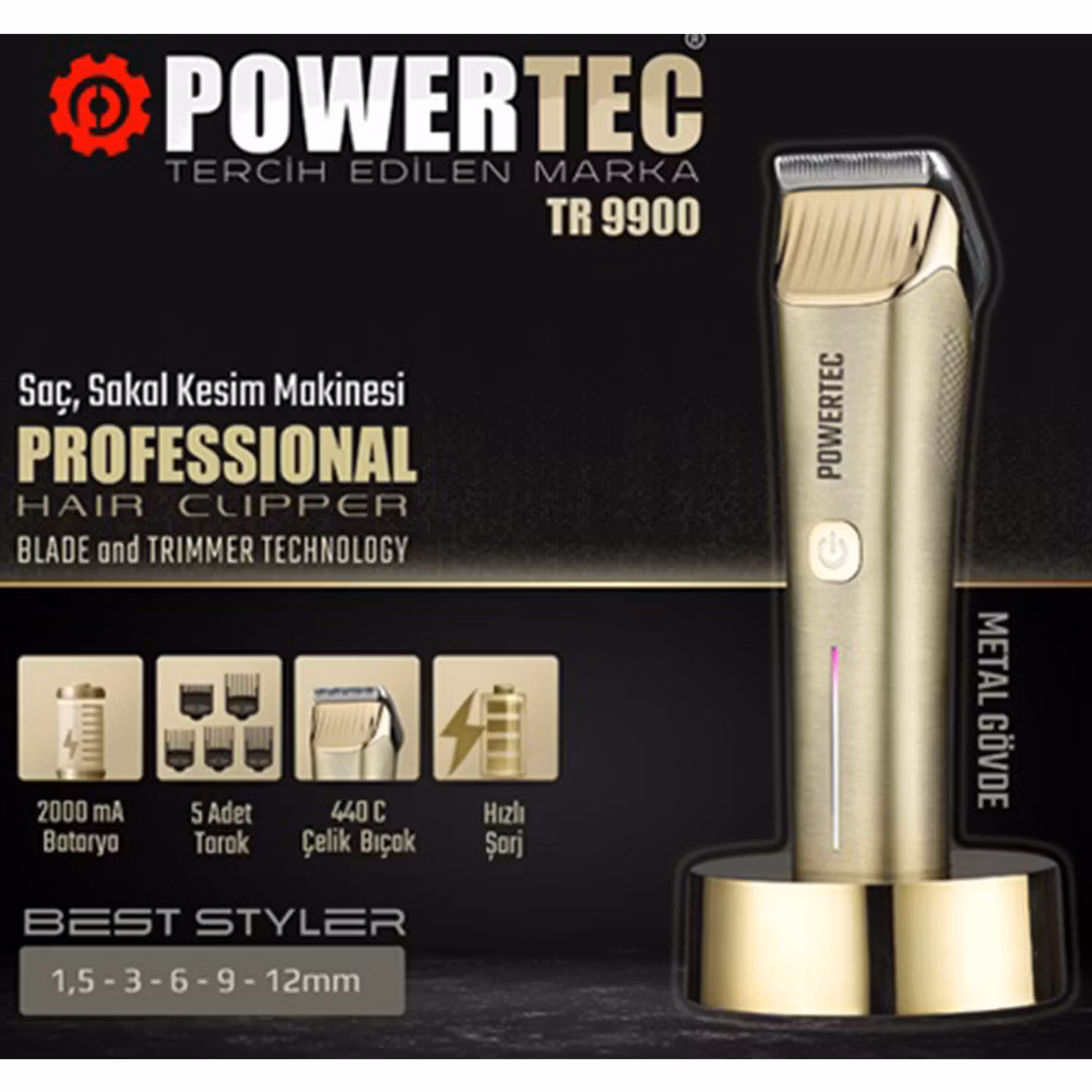 Powertec  TR-9900 Profesyonel Saç Sakal Kesim Tıraş Makinesi